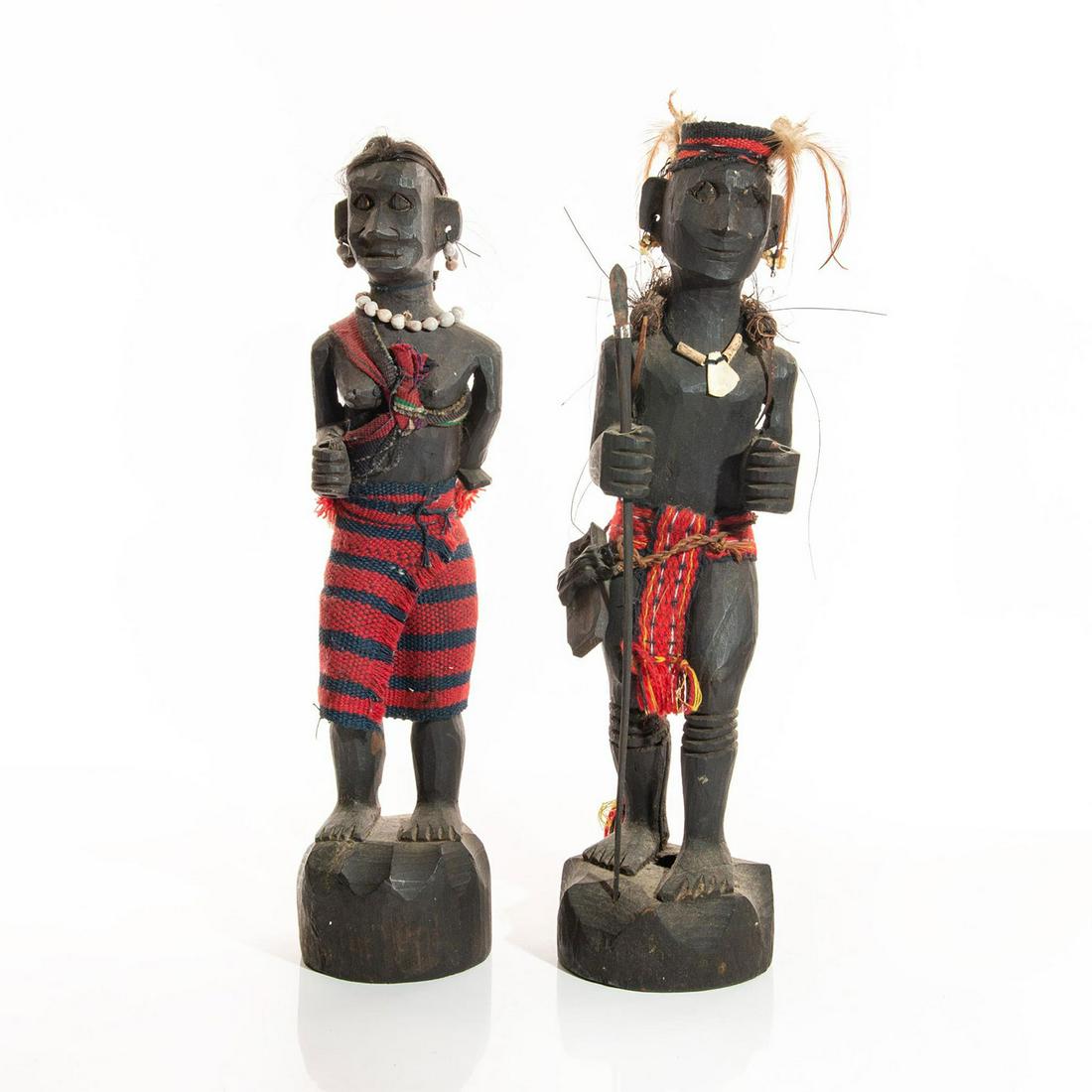 2 SOUTH AMERICAN TRIBAL WOOD CARVINGS OF MAN AND WOMAN. (1 of 3)