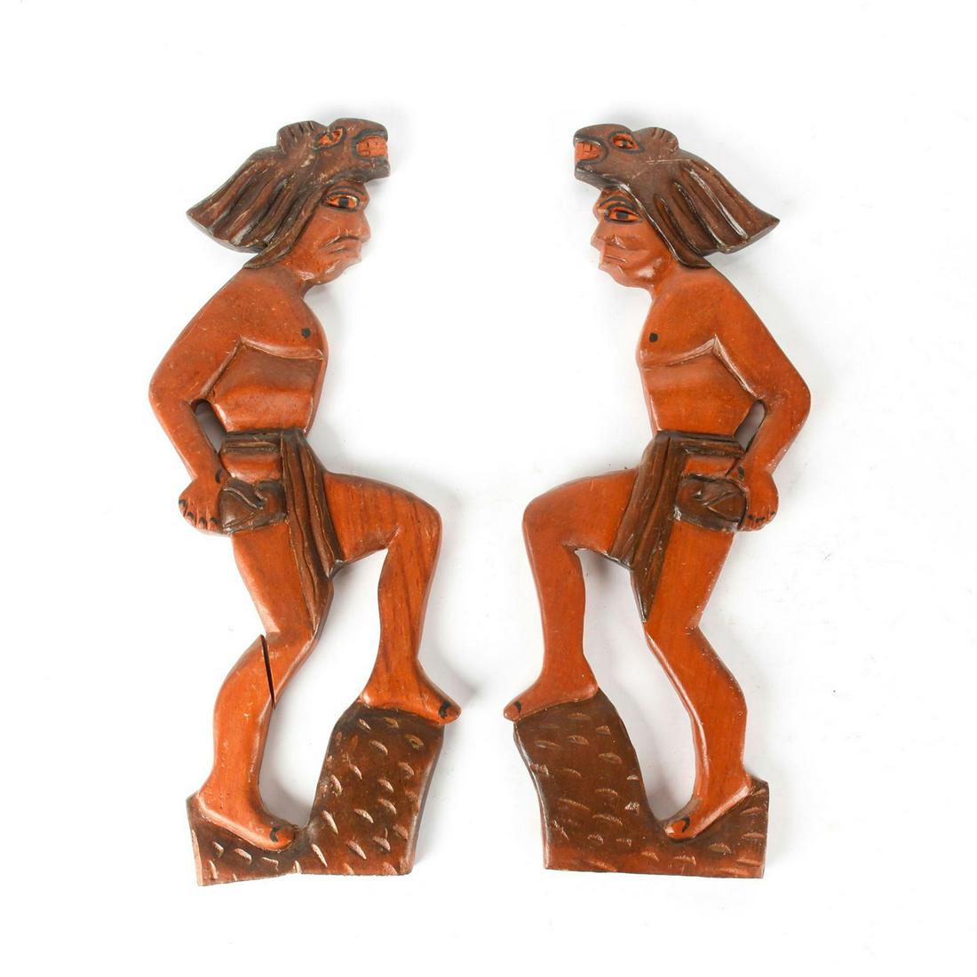 2 WOOD TRIBAL WALL FIGURES, MEN IN HEADDRESS AND (1 of 3)