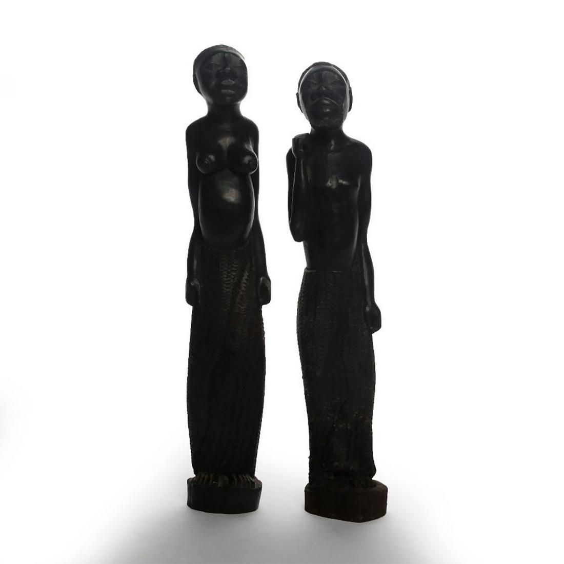 PAIR OF AFRICAN CARVED WOOD FIGURAL STATUES (1 of 5)