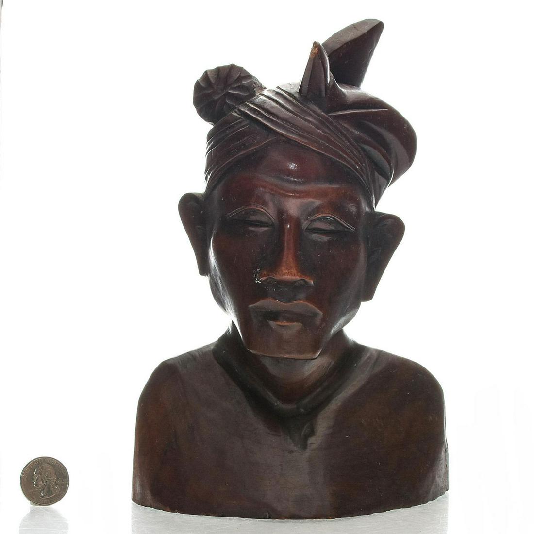 VINTAGE BALINESE HANDCRAFTED WOODEN BUST (1 of 4)