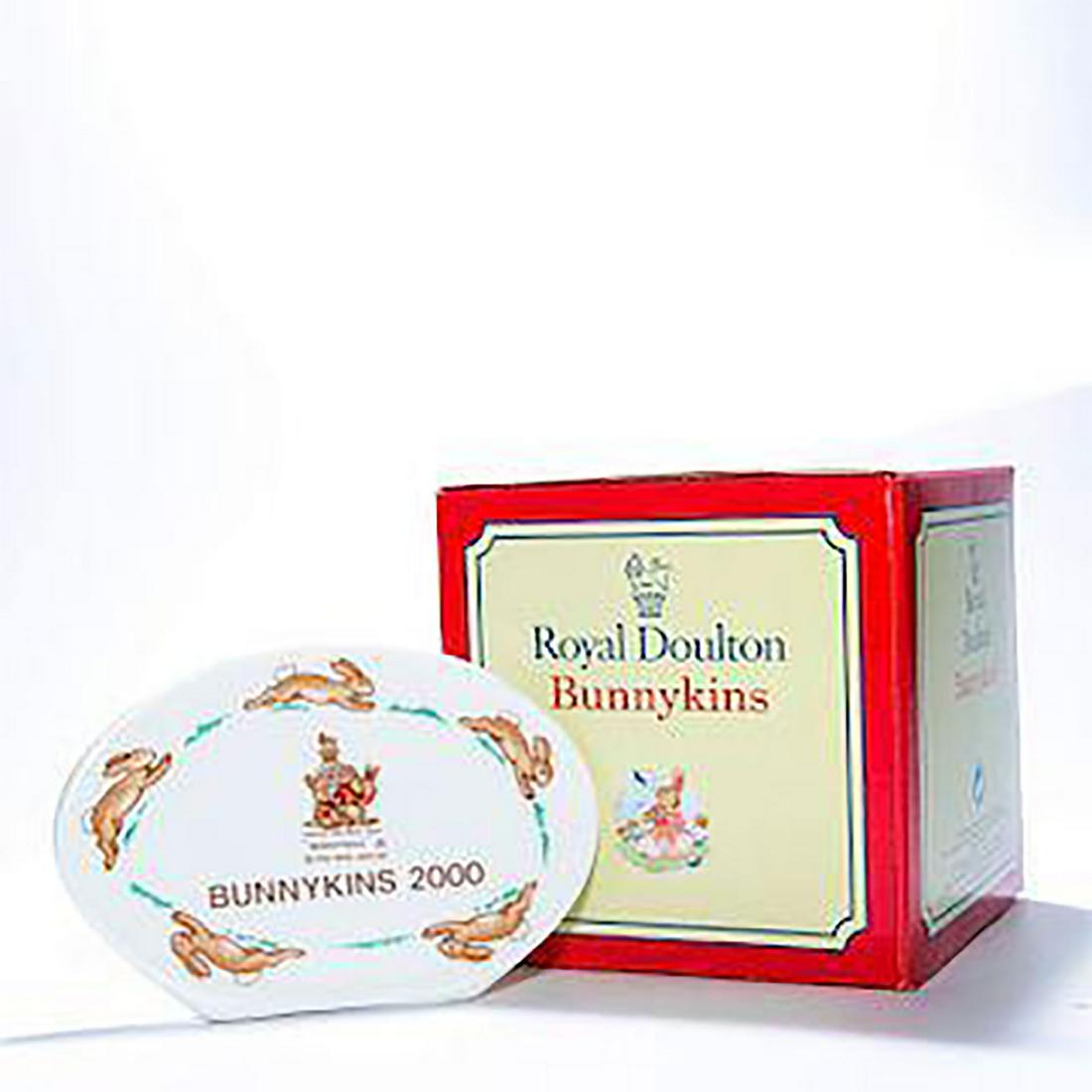 ROYAL DOULTON BUNNYKINS 2000 NAME STAND: Special Edition of 1250. Includes original box. Bunnykins backstamp. Issued: 2000 Dimensions: 2.75"H Manufacturer: Royal Doulton Country of Origin: England