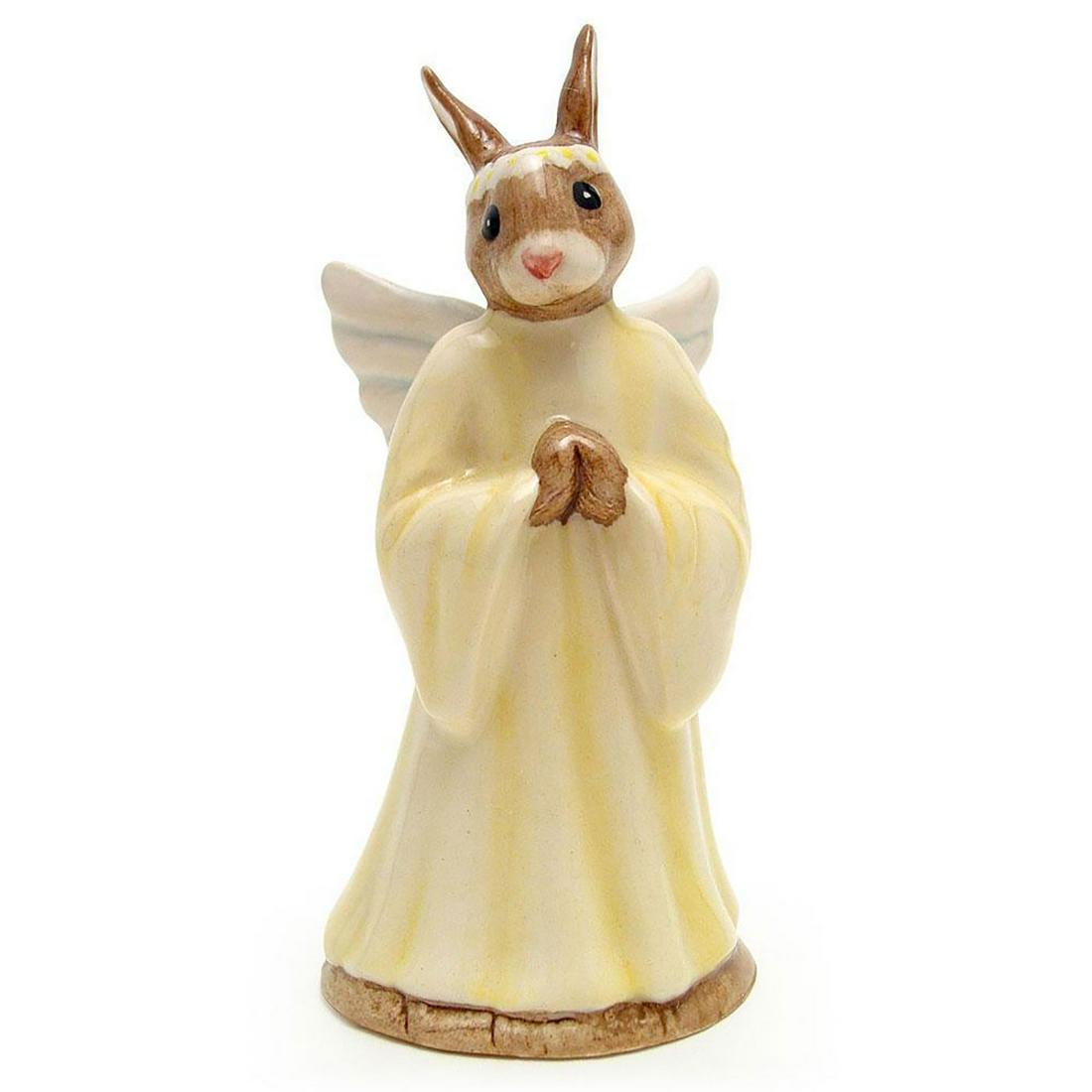 ANGEL DB196 - ROYAL DOULTON BUNNYKINS: Yellow and white coloration. Includes original box. Bunnykins backstamp. Artist: C. Dadd Issued: 1999 - 2001 Dimensions: 4"H Manufacturer: Royal Doulton Country of Origin: England