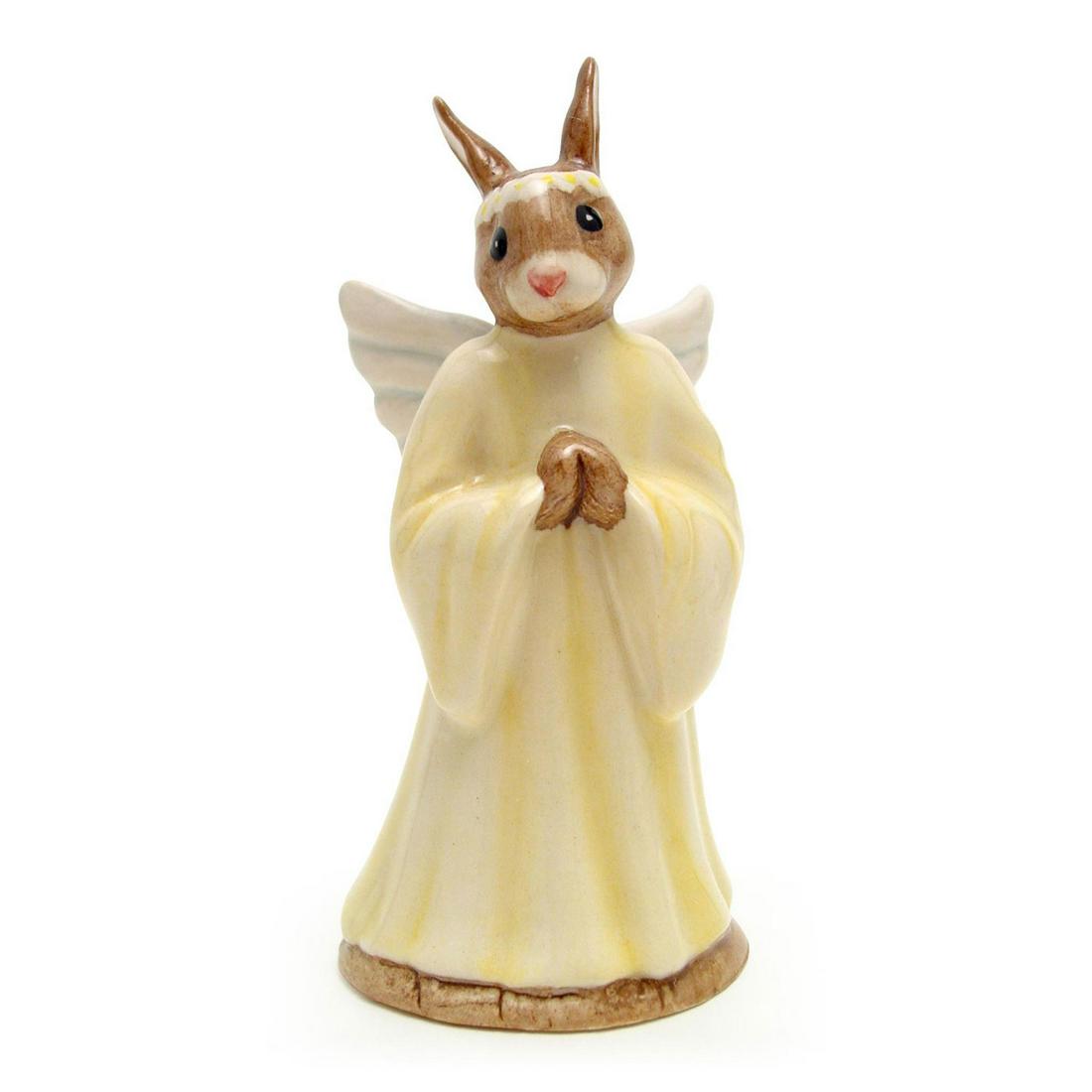 ANGEL DB196 - ROYAL DOULTON BUNNYKINS: Yellow and white coloration. Includes original box. Bunnykins backstamp. Artist: C. Dadd Issued: 1999 - 2001 Dimensions: 4"H Manufacturer: Royal Doulton Country of Origin: England