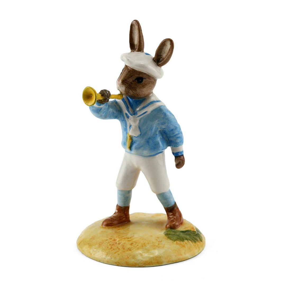 LITTLE BOY BLUE DB239 - ROYAL DOULTON BUNNYKINS: The Nursery Rhyme Collection. Includes original box. Bunnykins backstamp. Artist: C. Dadd Issued: 2002 - 2004 Dimensions: 3.75"H Manufacturer: Royal Doulton Country of Origin: England