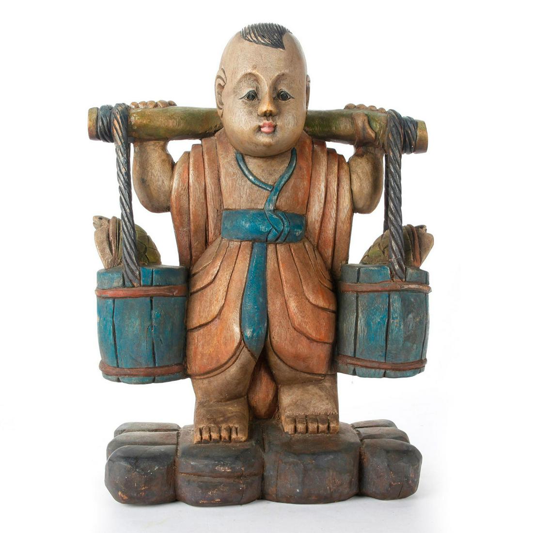LARGE ASIAN CARVED WOODEN BOY (1 of 3)