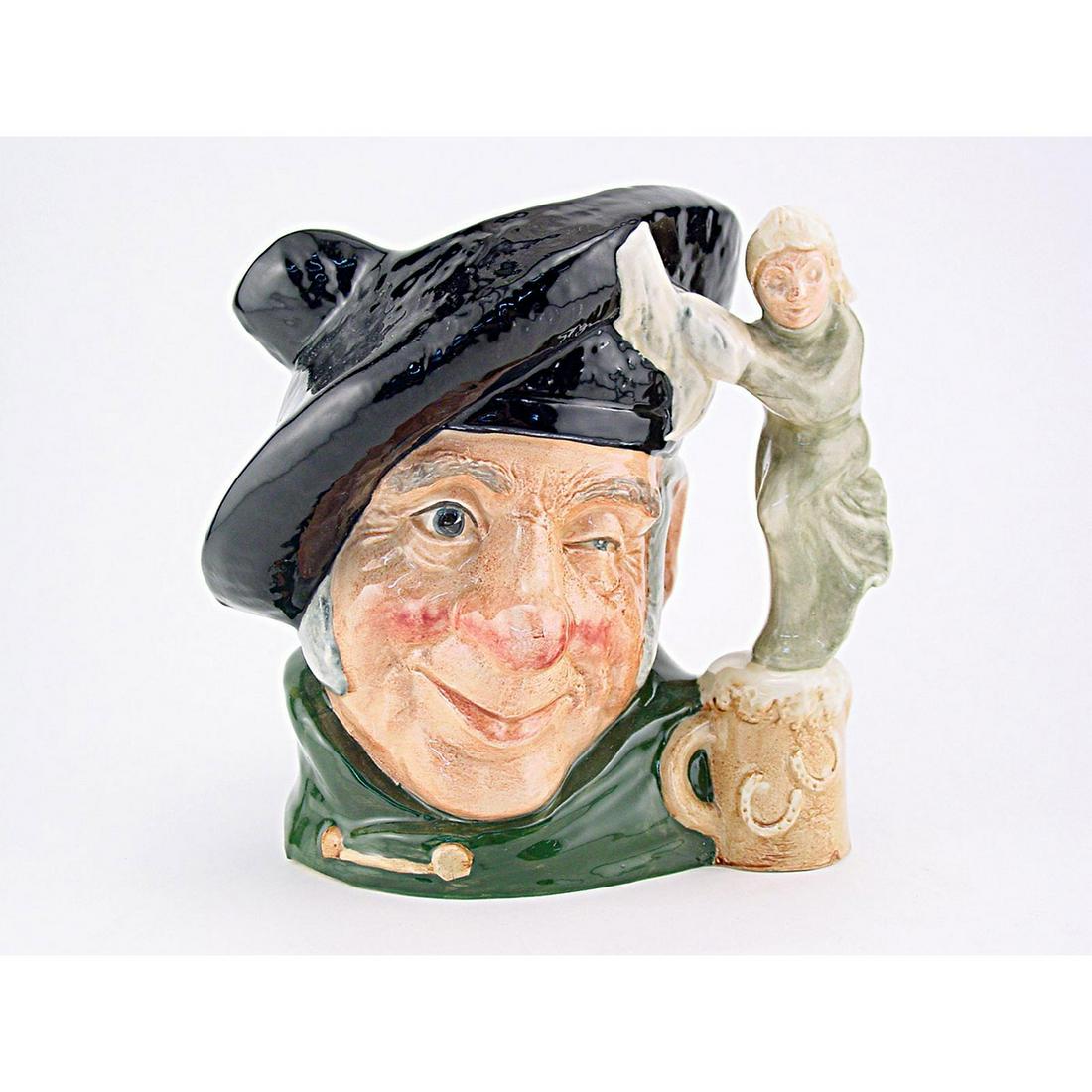 TAM O SHANTER D6636 - SMALL - ROYAL DOULTON CHARACTER: Tam O'Shanter D6636(dark blue tam; green cloak). Designed by Max Henk, issued 1973 - 1980. Size: 3.25"H (small)In a poem written by Robert Burns in 1791, Tam O' Shanter is a drunken farmer who happens