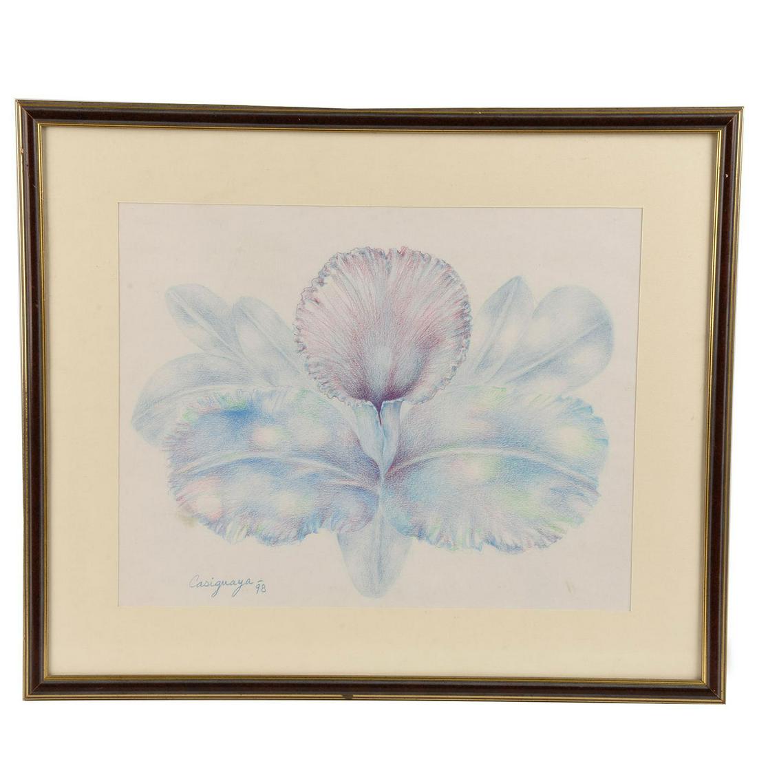 FRAMED PENCIL DRAWING, FLOWERS SIGNED BY ARTIST: Late 20th century. Isabel Rodriguez Jardines. 13"H x 16.5"W, art. Artist: Casaguaya Issued: 1998 Dimensions: 19"H x 23.5"W, framed Country of Origin: Cuba