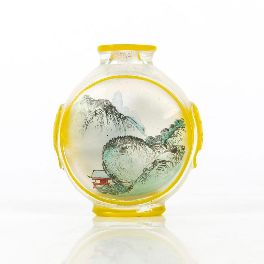 VINTAGE CHINESE SNUFF BOTTLE, MOUNTAINS, RIVER AND (1 of 4)