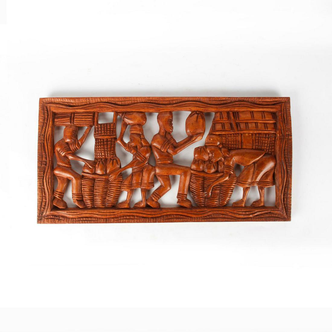 AFRICAN HAND CARVED WOODEN WALL PLAQUE (1 of 2)