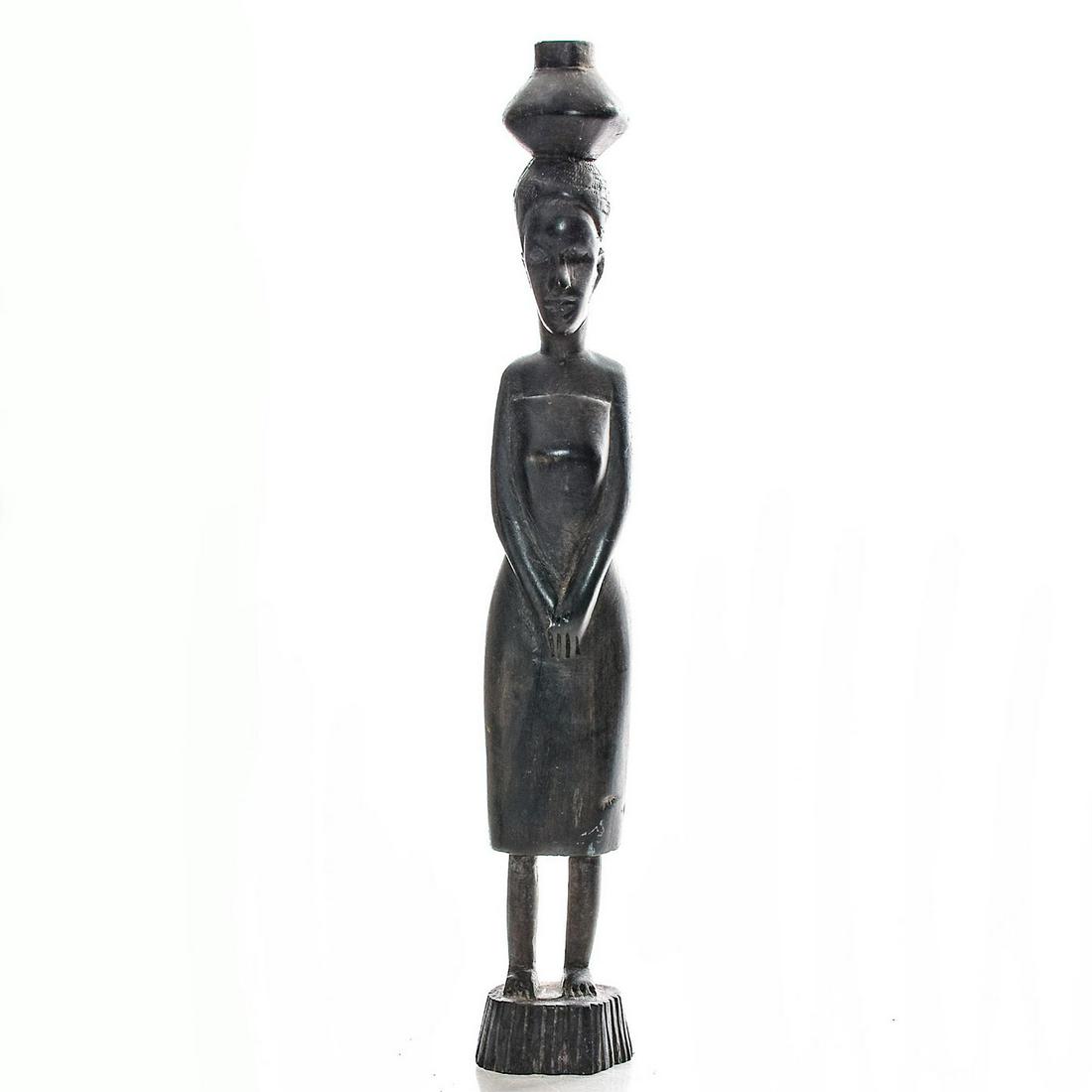 VINTAGE EBONY WOOD AFRICAN WOMAN FIGURINE (1 of 5)