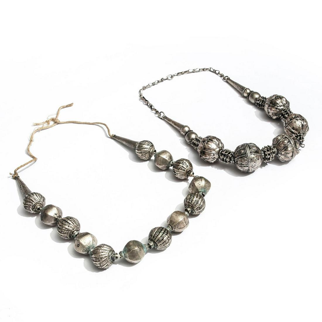 2 20TH C. YEMENI SILVER TONE BEADED NECKLACES (1 of 2)