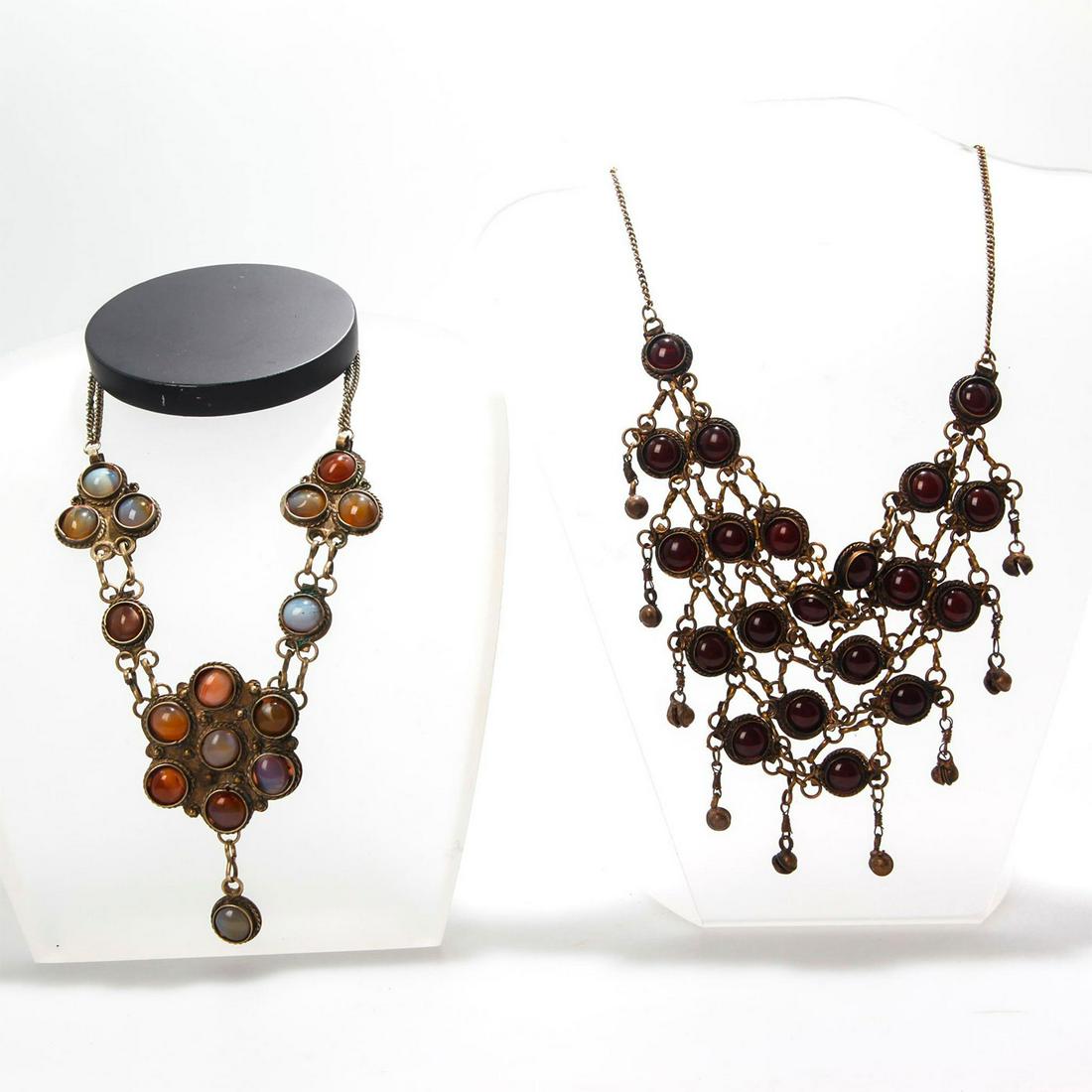2 ANTIQUE INDIAN STYLE BIB NECKLACES WITH STONES (1 of 3)