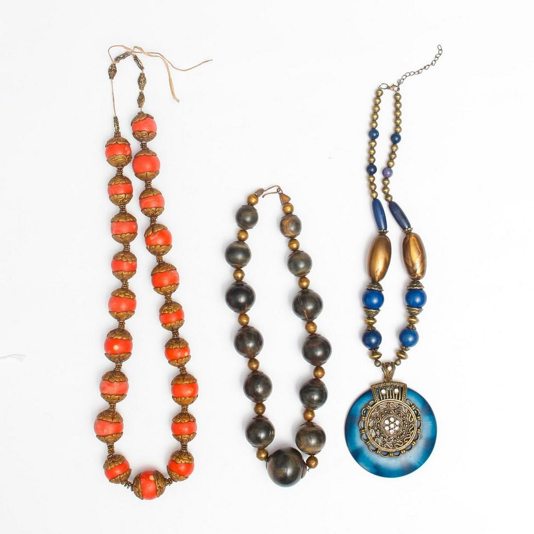 3 LARGE 20TH C. ETHNIC BEADED NECKLACES (1 of 4)