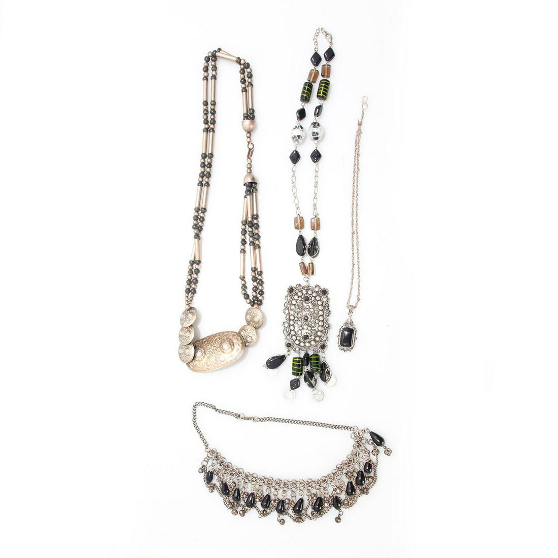 4 NECKLACES WITH OBSIDIAN COLOR STONES AND BEADS (1 of 5)