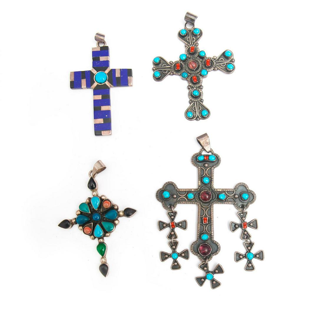 4 MEXICAN STERLING SILVER CRUCIFIX CROSS PENDANTS (1 of 3)