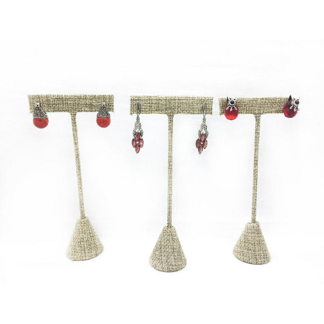 3 PAIRS SILVER EARRINGS WITH RED STONES (1 of 5)