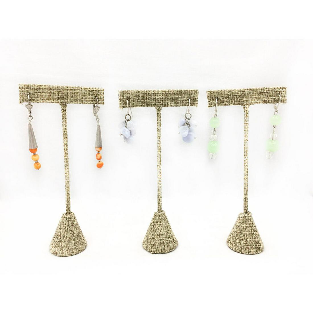 3 PAIRS SILVER PLATED EARRINGS WITH COLORED STONES (1 of 5)