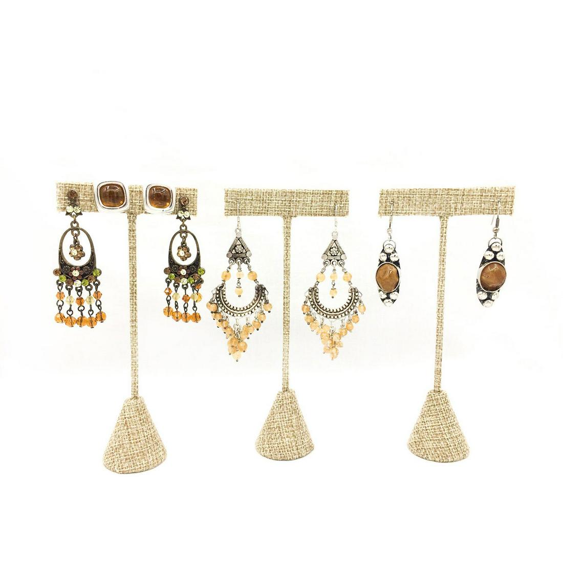 FOUR PAIRS SILVER EARRINGS, AMBER + GOLD COLOR STONES (1 of 5)