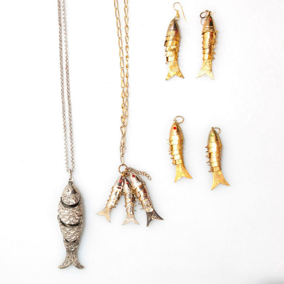 FISH DESIGN JEWELRY, 2 NECKLACES, 3 PENDANTS, EARRINGS (1 of 5)