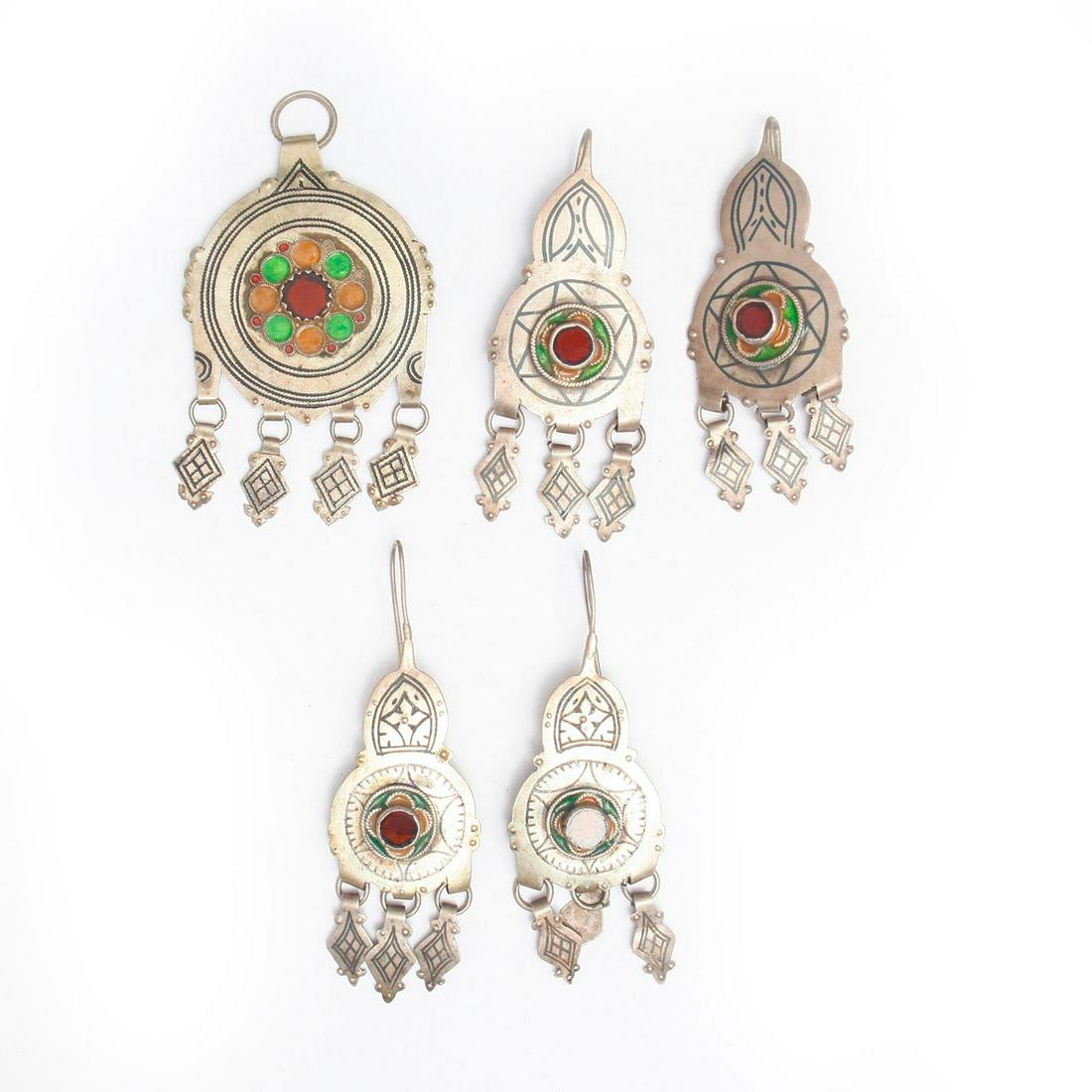 2 PAIR 20TH C. BERBER MOROCCAN EARRINGS, 1 PENDANT (1 of 3)