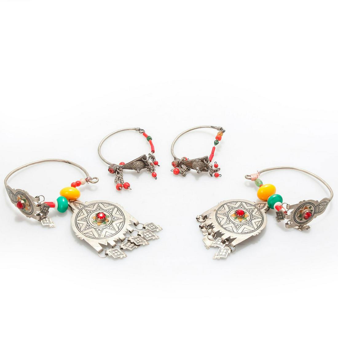 2 PAIRS AFRICAN DANCER EARRINGS WITH BEADS AND STONES (1 of 5)