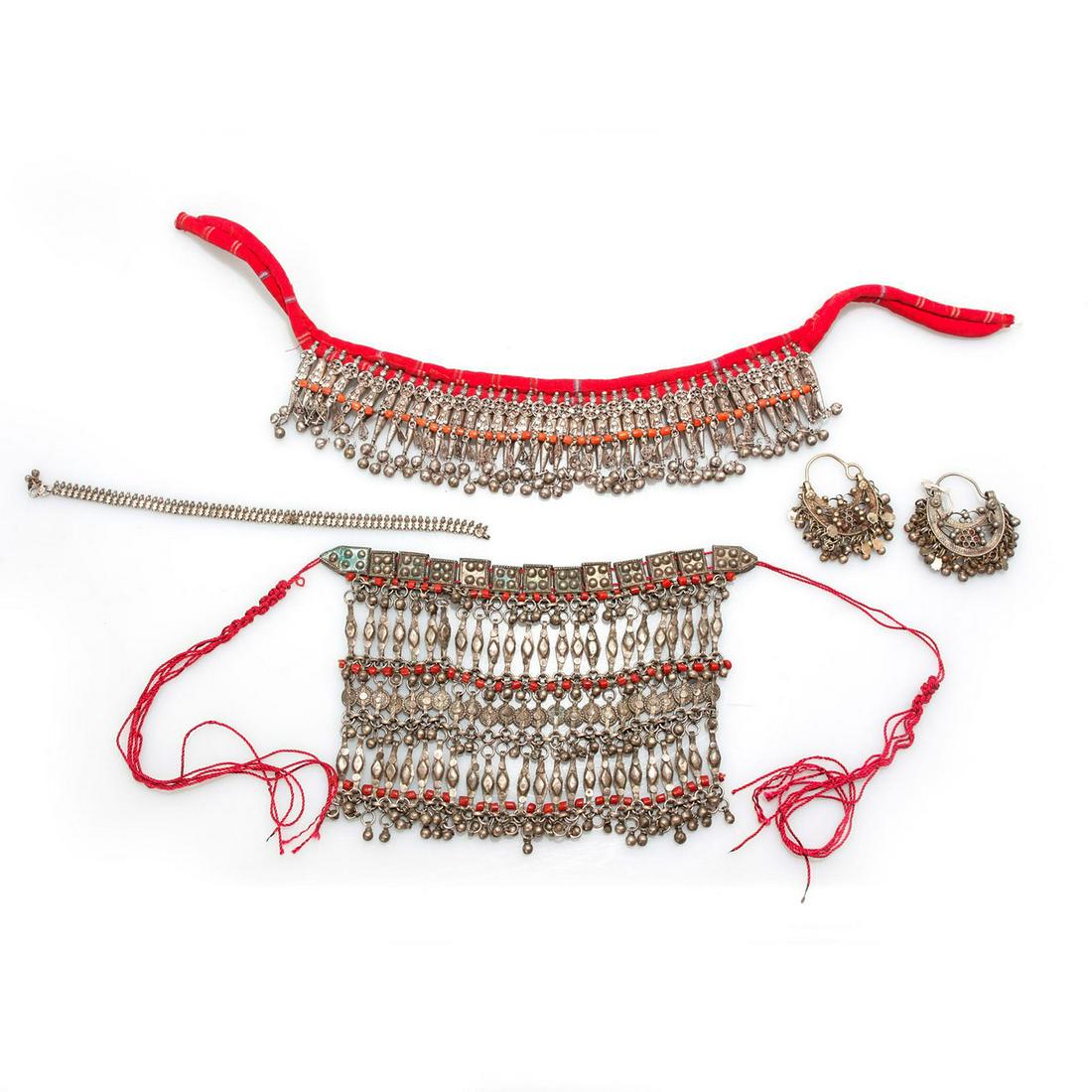 2 VINTAGE INDIAN NECKLACES, 1 PAIR EARRINGS, 1 ANKLET (1 of 5)