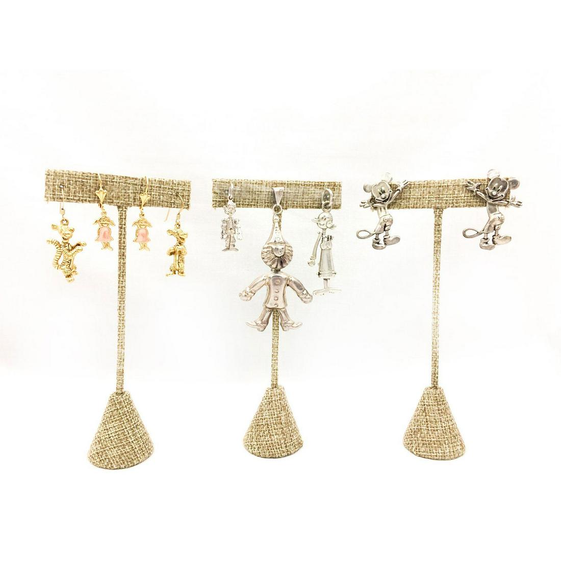 3 PAIRS EARRINGS, 3 PENDANTS, DISNEY, POPEYE, CLOWN (1 of 5)