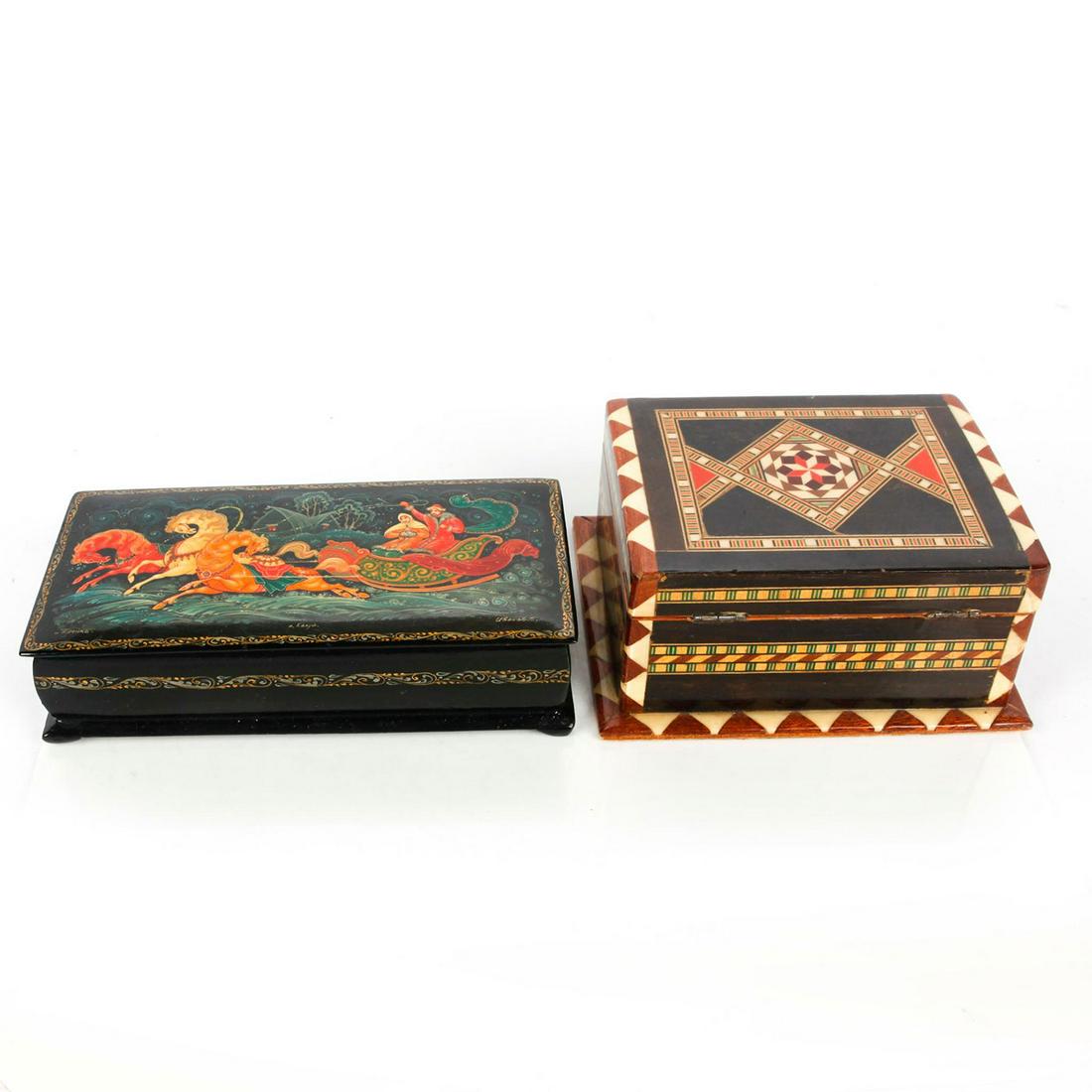 GROUP OF 2 DECORATIVE WOODEN JEWELRY TRINKET BOXES (1 of 4)