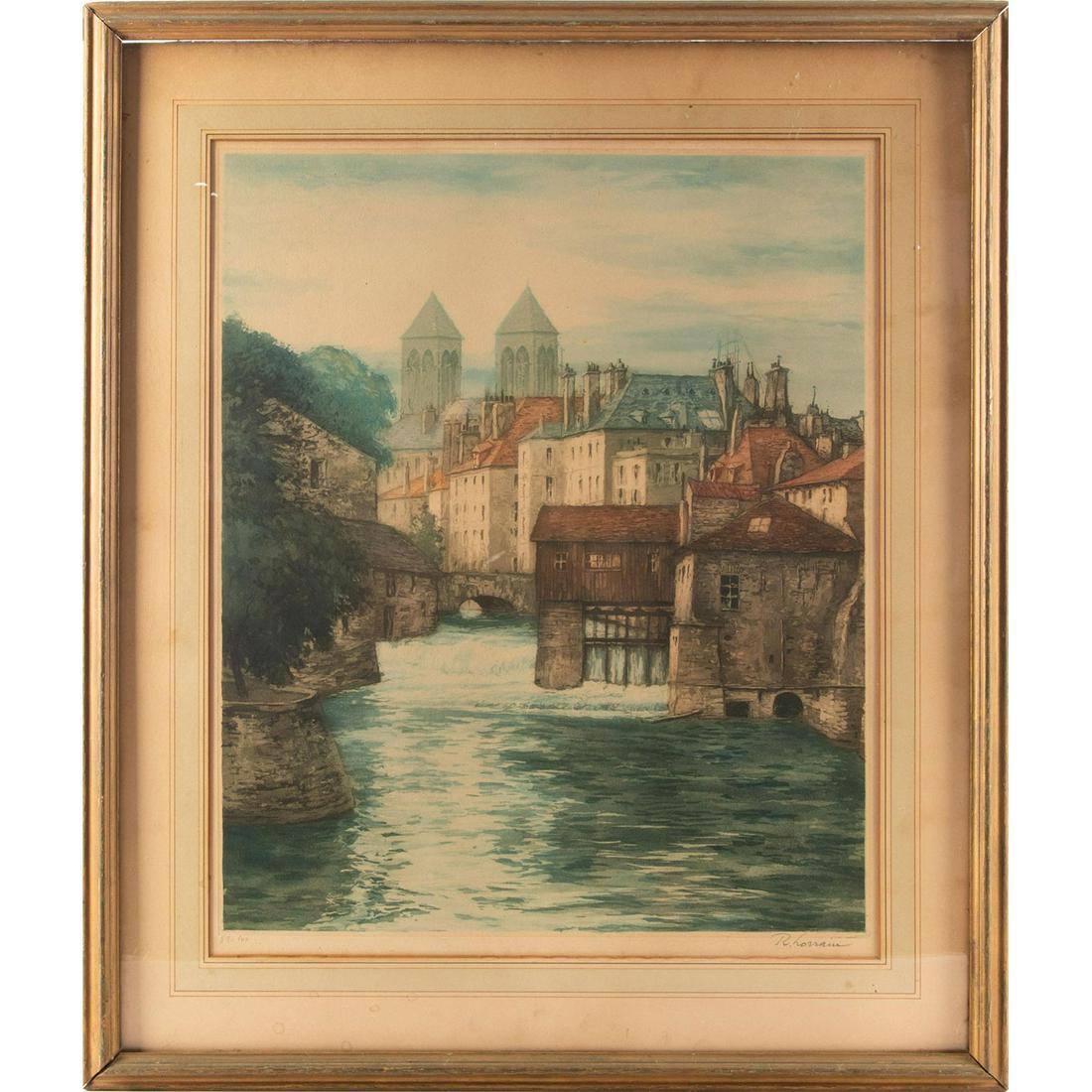 VINTAGE PRINT OF EUROPEAN SCENE, SIGNED BY R. LORRAIN (1 of 5)