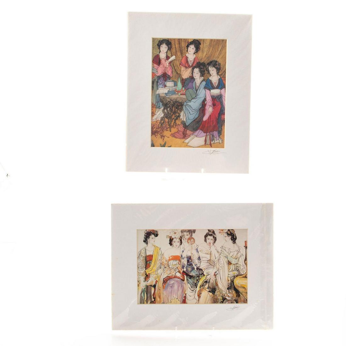 2 PHOTOGRAPHY PRINTS, GEISHA'S: White matte. Artist signed lower right corner. Some minor damage and spotting to matte. Issued: 20th c. Dimensions: 11"H x 14"W, each