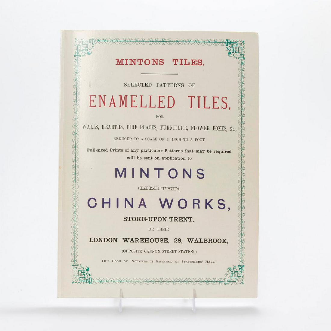 BOOK, 1885 MINTONS TILES CATALOG, 1996 REISSUE (1 of 3)