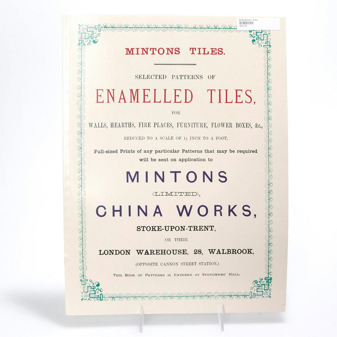 BOOK, 1885 MINTONS TILES CATALOG, 1996 REISSUE (1 of 5)