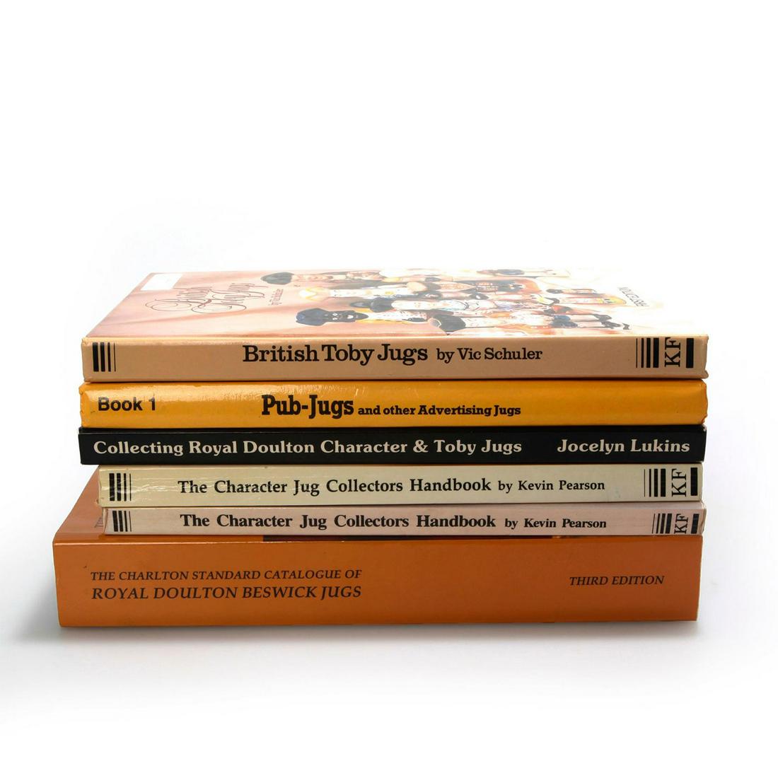 6 DOULTON CHARACTER AND TOBY JUG COLLECTOR BOOKS: Six collector books with illustrations and history. #tobyjugs #characterjugs #royaldoulton #vintagepottery #vintageceramics #ceramiccollectors #ceramicart Issued: 20th c. Dimensions: 9"L x 7"L Country