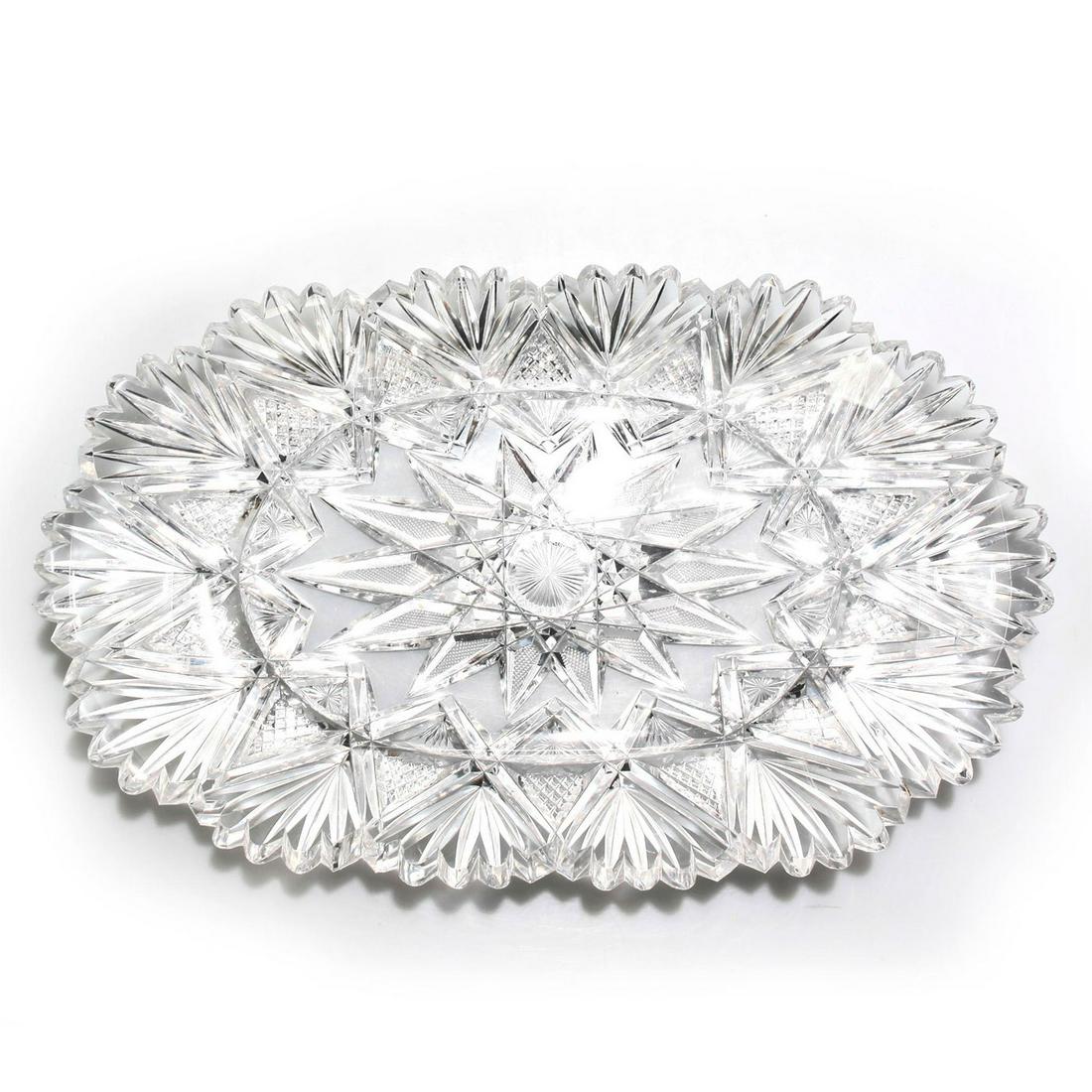 VINTAGE OVAL CRYSTAL SERVING PLATTER (1 of 3)