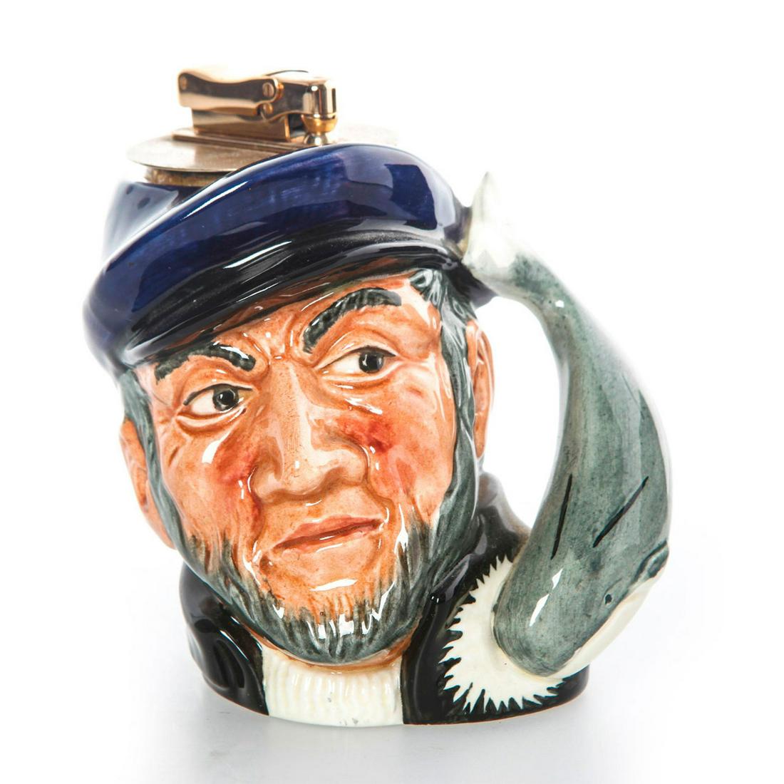 ROYAL DOULTON CAPTAIN AHAB CHARACTER JUG LIGHTER D6506: Table lighter derivative, Moby Dick antagonist. ROYAL DOULTON stamp. #RoyalDoulton #CaptainAhab #HermanMelville #WhiteWhale #CharacterJugs Artist: Garry Sharpe Issued: c. 1964 Dimensions: 5"H x 4"W Ma