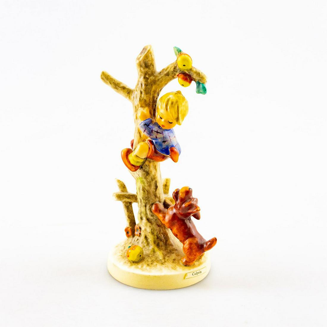 GOEBEL HUMMEL FIGURINE, CULPRITS 56: Boy chased to safety. Goebel backstamp. Issued: 20th C. Dimensions: 6.5" tall Manufacturer: Goebel Country of Origin: Germany