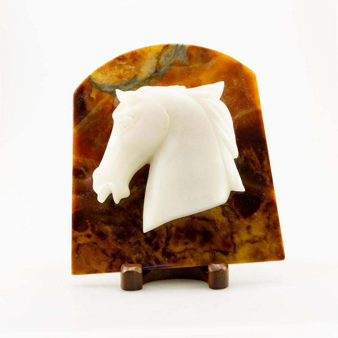 ITALIAN ALABASTER HORSE HEAD PLAQUE (1 of 2)