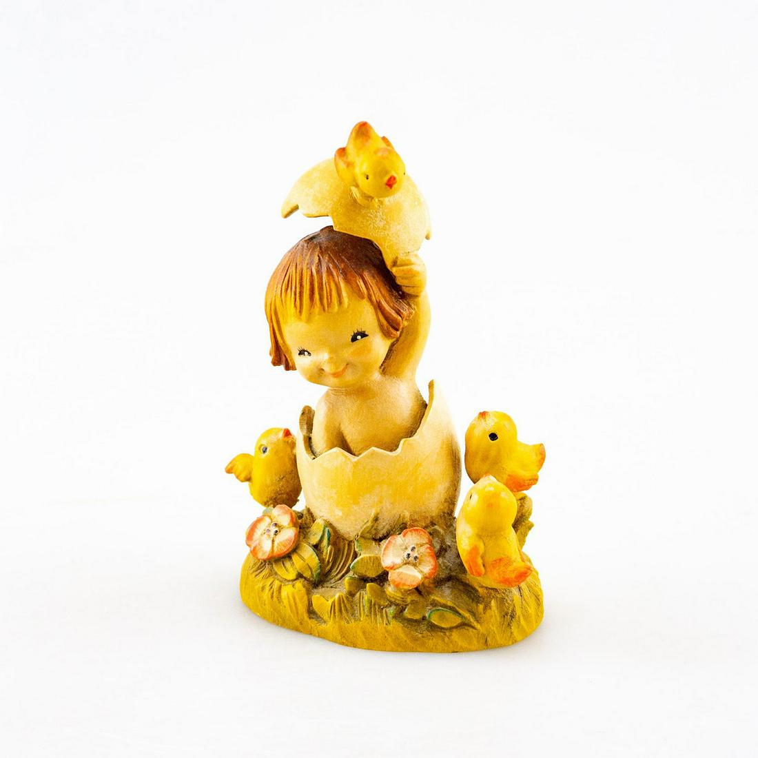 ANRI WOOD CARVING FIGURINE HATCHING EGG (1 of 5)