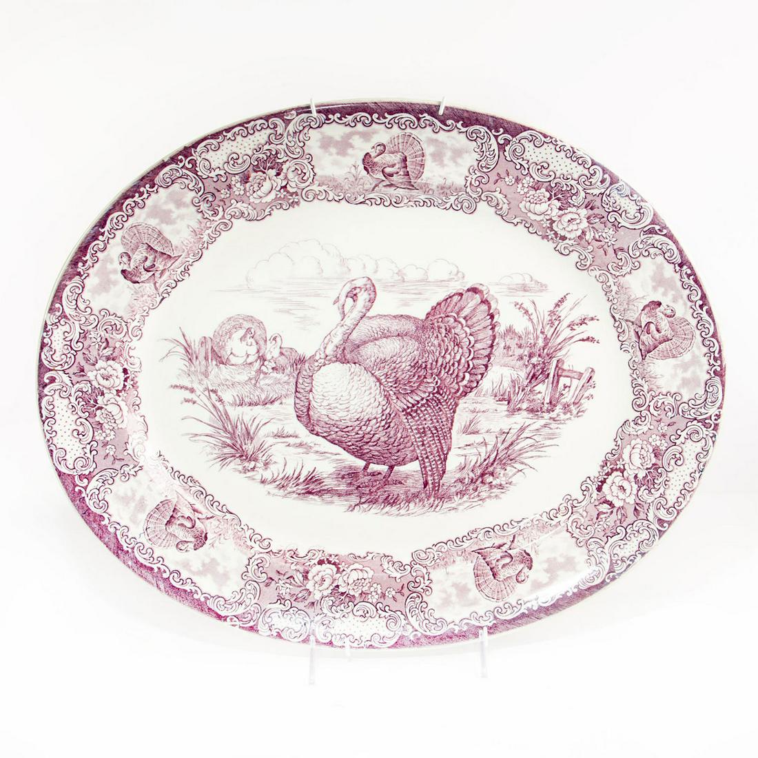 R&M STAFFORDSHIRE PURPLE TRANSFER TURKEY PLATTER (1 of 2)