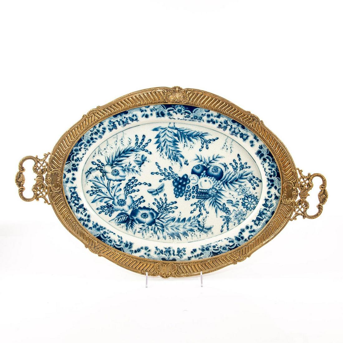LARGE DECORATIVE BLUE AND WHITE COPPER PLATTER (1 of 2)