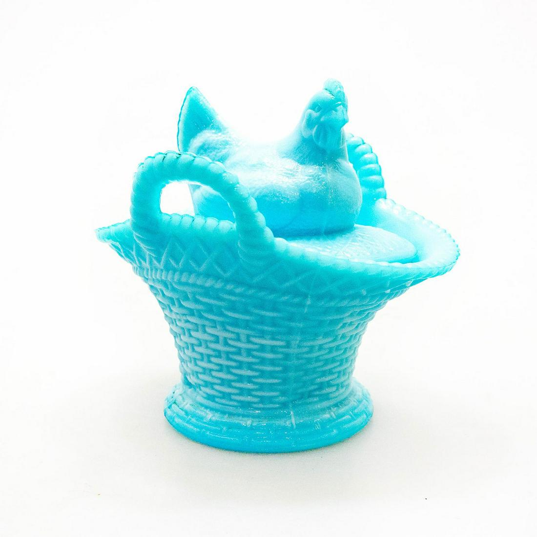 WESTMORELAND BLUE MILK GLASS COVERED DISH, HEN ON (1 of 4)