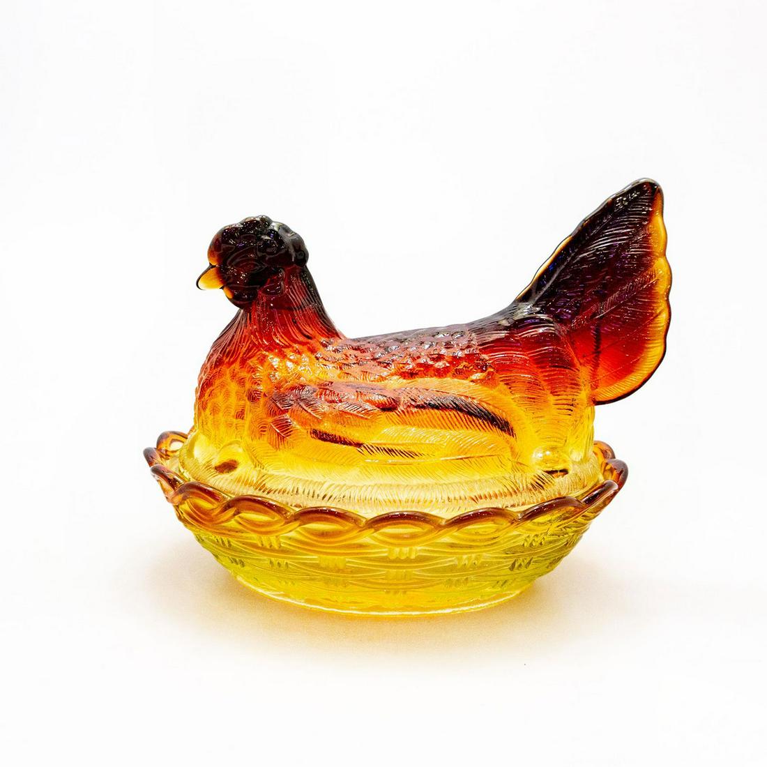 VINTAGE AMBERINA GLASS HEN ON NEST COVERED DISH (1 of 4)