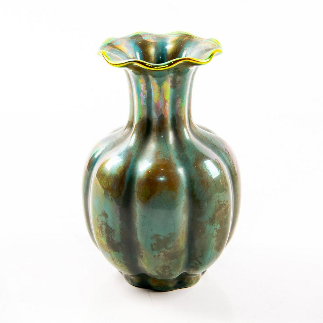 ZSOLNAY PECS IRIDESCENT GREEN EOSIN GLAZED VASE (1 of 4)