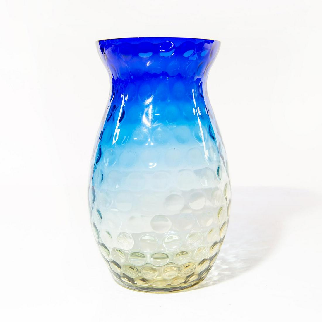 LARGE BLUERINA ART GLASS THUMBPRINT VASE (1 of 3)