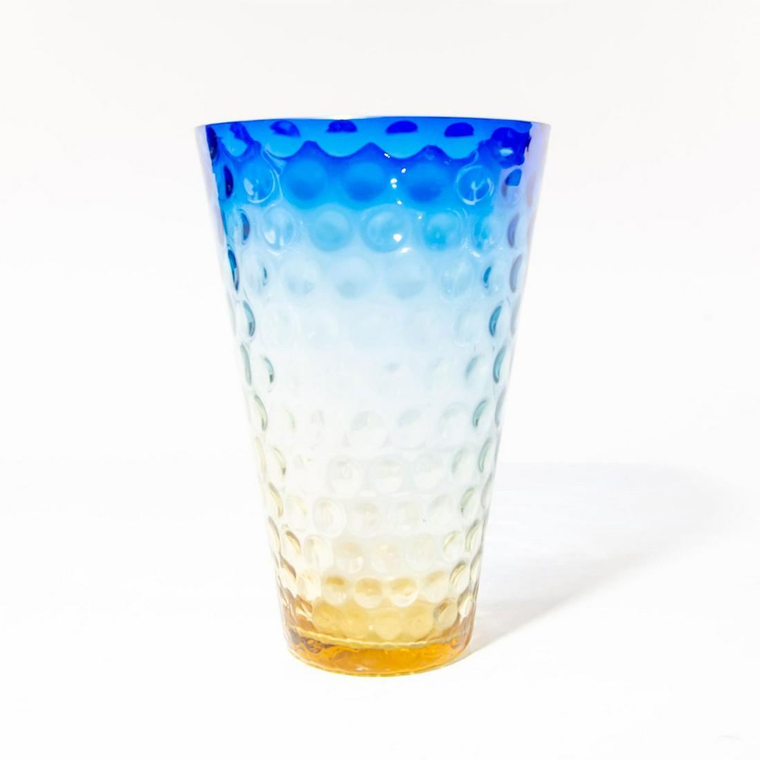 LARGE BLUERINA ART GLASS THUMBPRINT VASE (1 of 3)