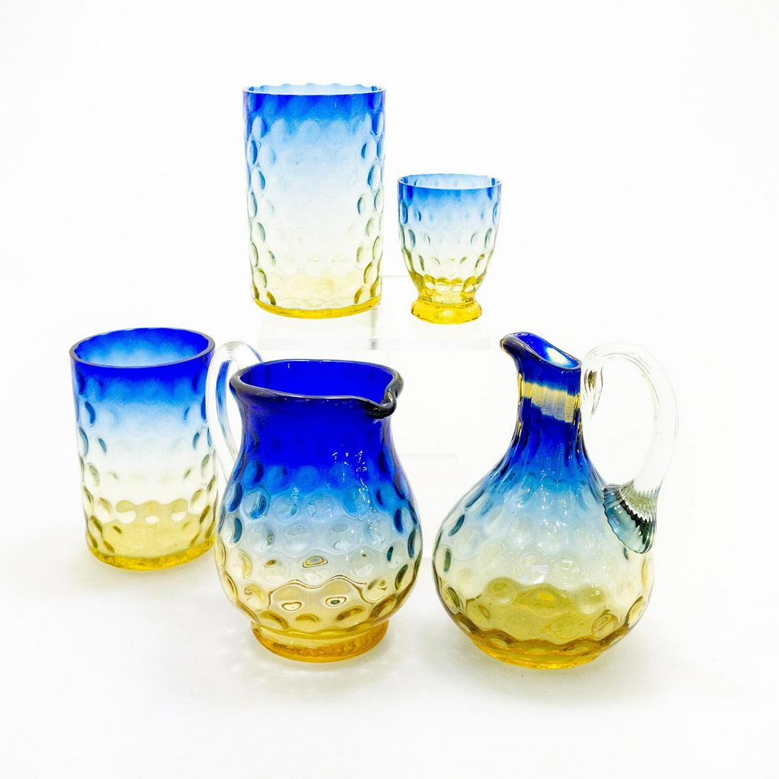 5 PC VICTORIAN BLUERINA GLASS SET (1 of 2)