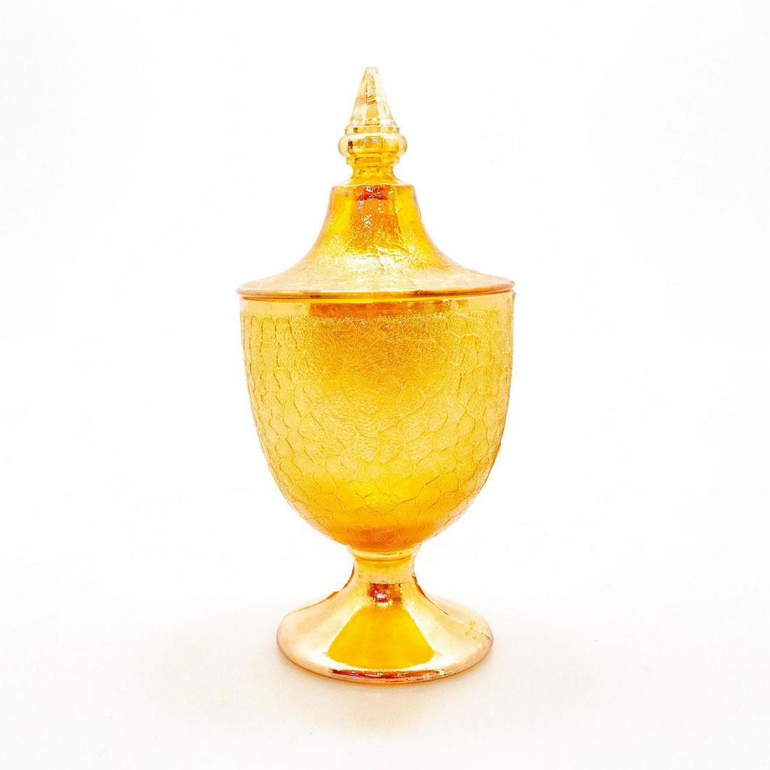 JEANNETTE MARIGOLD CARNIVAL GLASS LIDDED CANDY JAR (1 of 3)