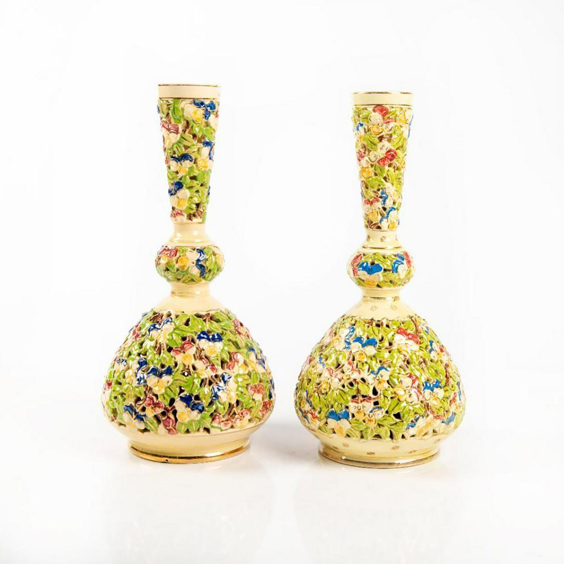 PAIR OF EMIL FISCHER BUDAPEST 6089 RETICULATED VASES (1 of 4)