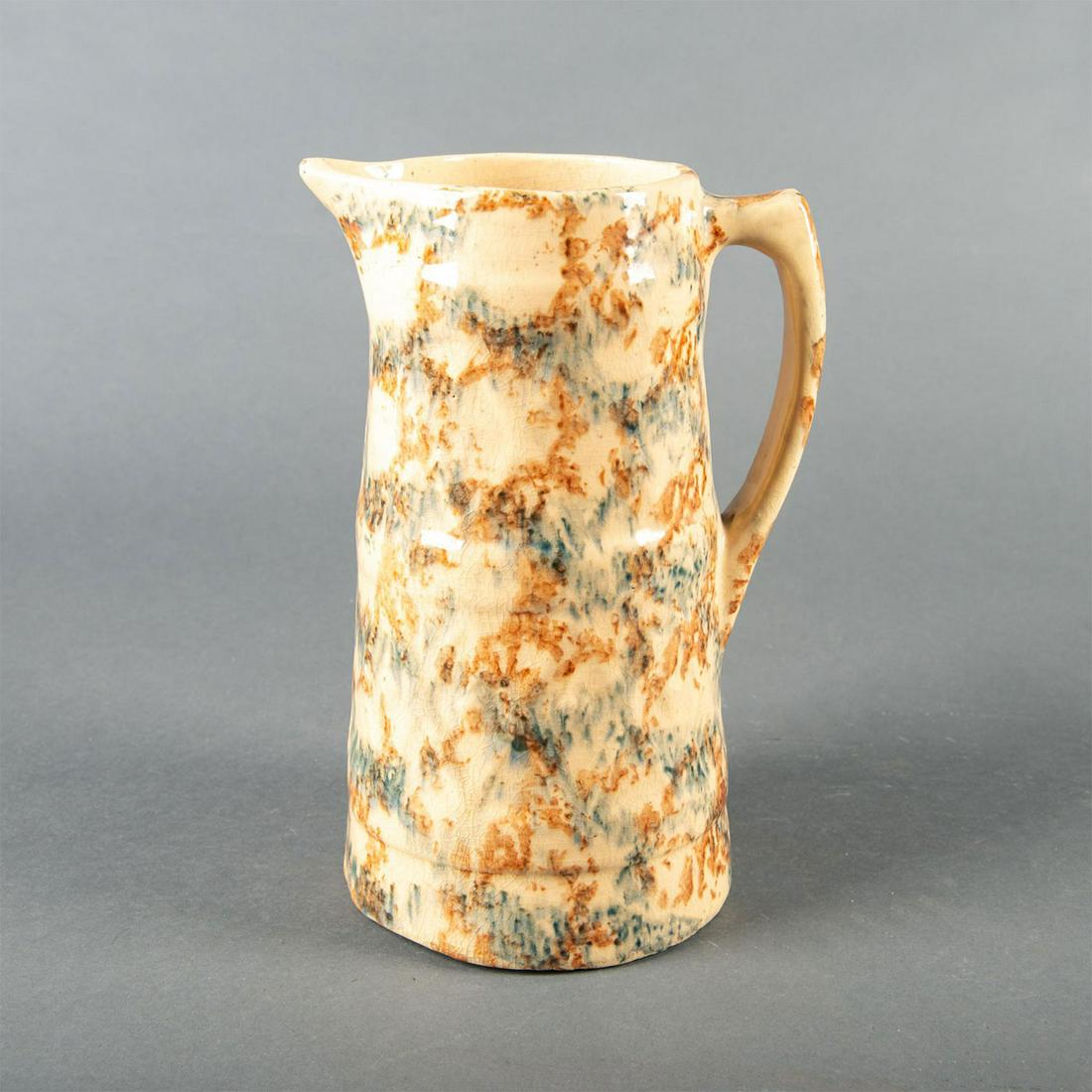 LARGE POLYCHROME SPONGEWARE CERAMIC PITCHER (1 of 3)