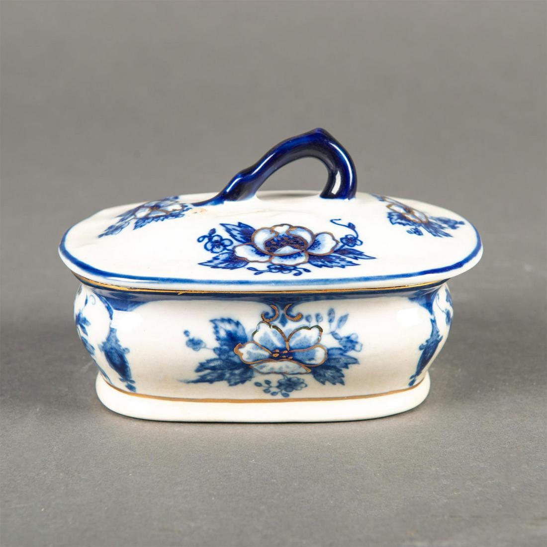 Porcelain Flow Blue Floral Lidded Soap Dish Holder (1 of 4)